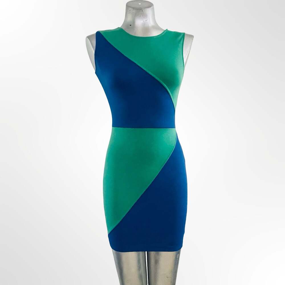 Donna Mizani Blue & Green Colorblock Sleeveless Bodycon Mini Dress Size S